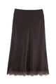 Lace Trim Satin Midi Skirt