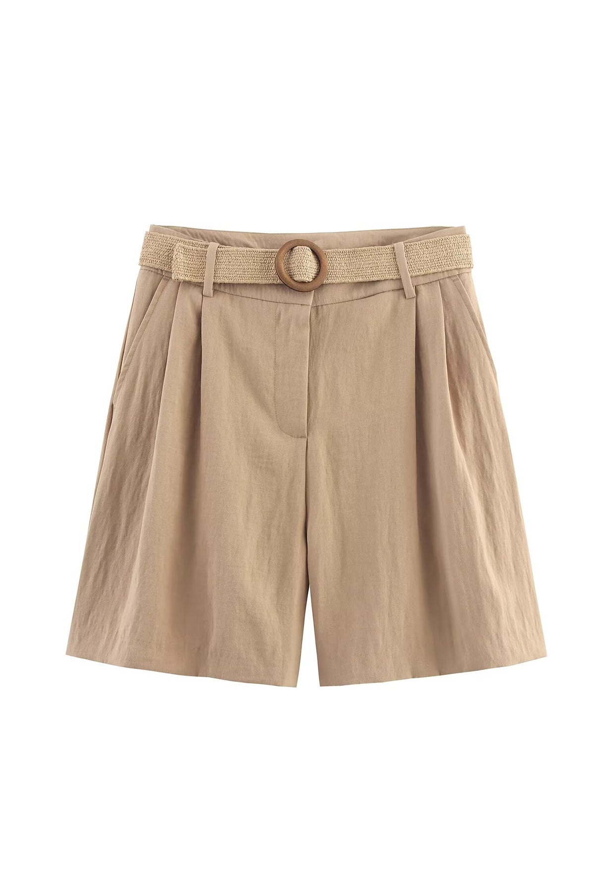High Waist Belted Linen Shorts