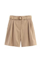 High Waist Belted Linen Shorts