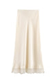 Lace Trim Satin Midi Skirt