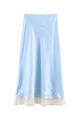 Lace Trim Satin Midi Skirt