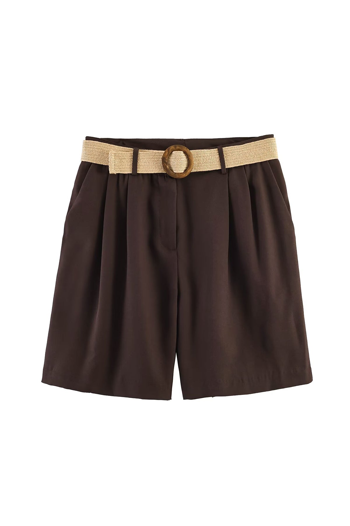 High Waist Belted Linen Shorts