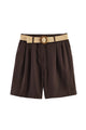 High Waist Belted Linen Shorts