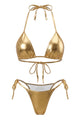 Liquid Metallic Halter Triangle Bikini Set