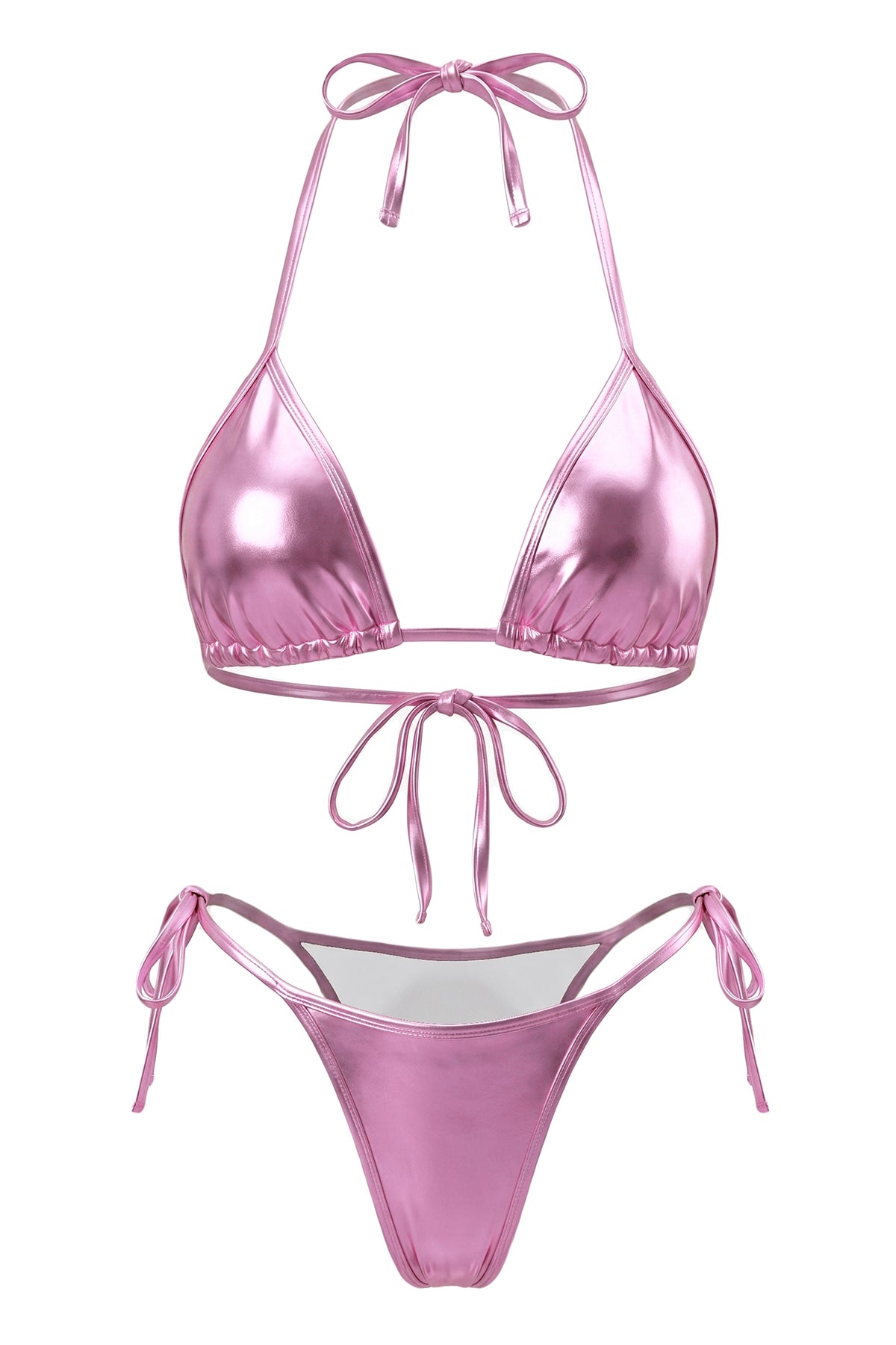 Liquid Metallic Halter Triangle Bikini Set