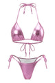 Liquid Metallic Halter Triangle Bikini Set