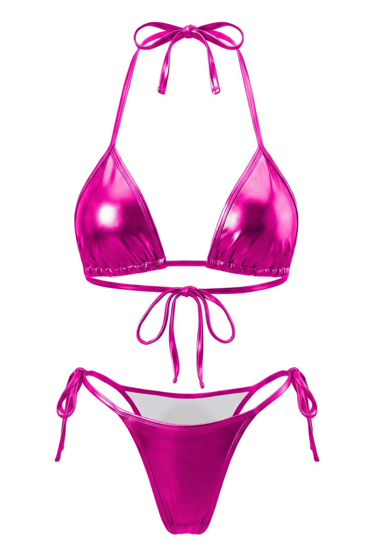 Liquid Metallic Halter Triangle Bikini Set