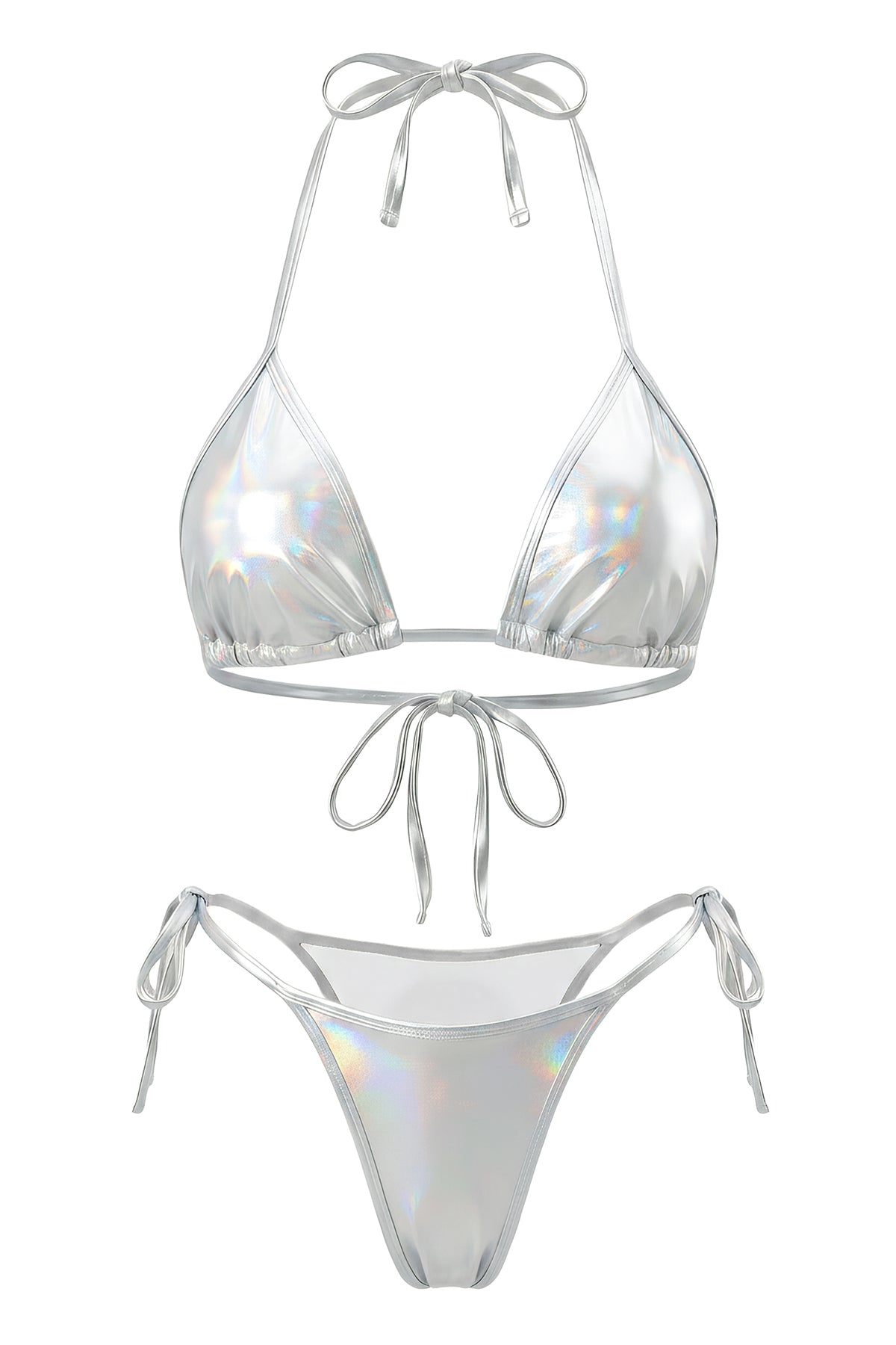 Liquid Metallic Halter Triangle Bikini Set