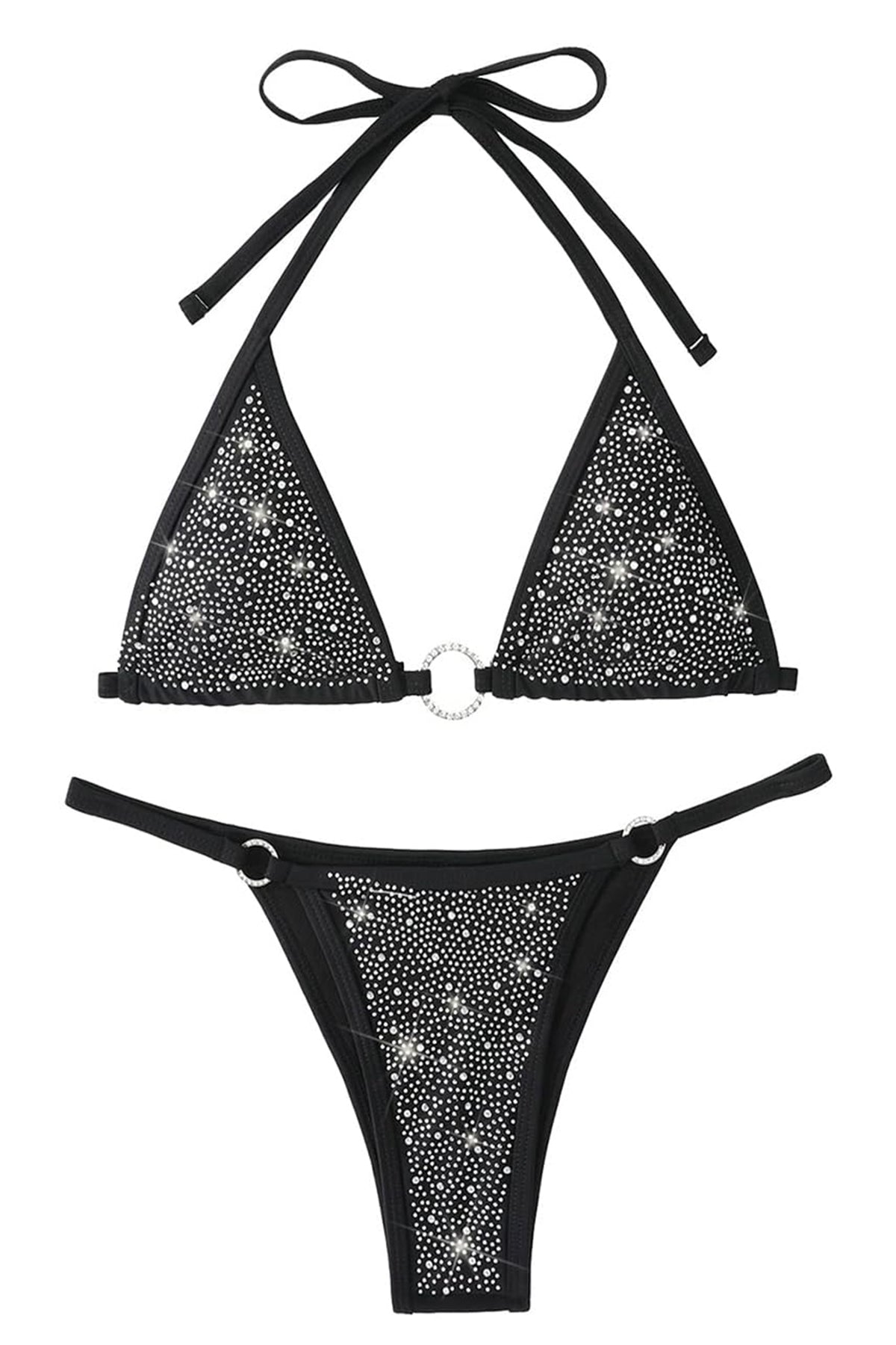 Rhinestone Accent Halter Triangle Bikini Set
