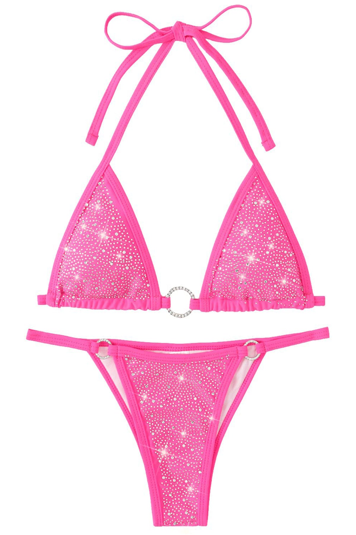 Rhinestone Accent Halter Triangle Bikini Set
