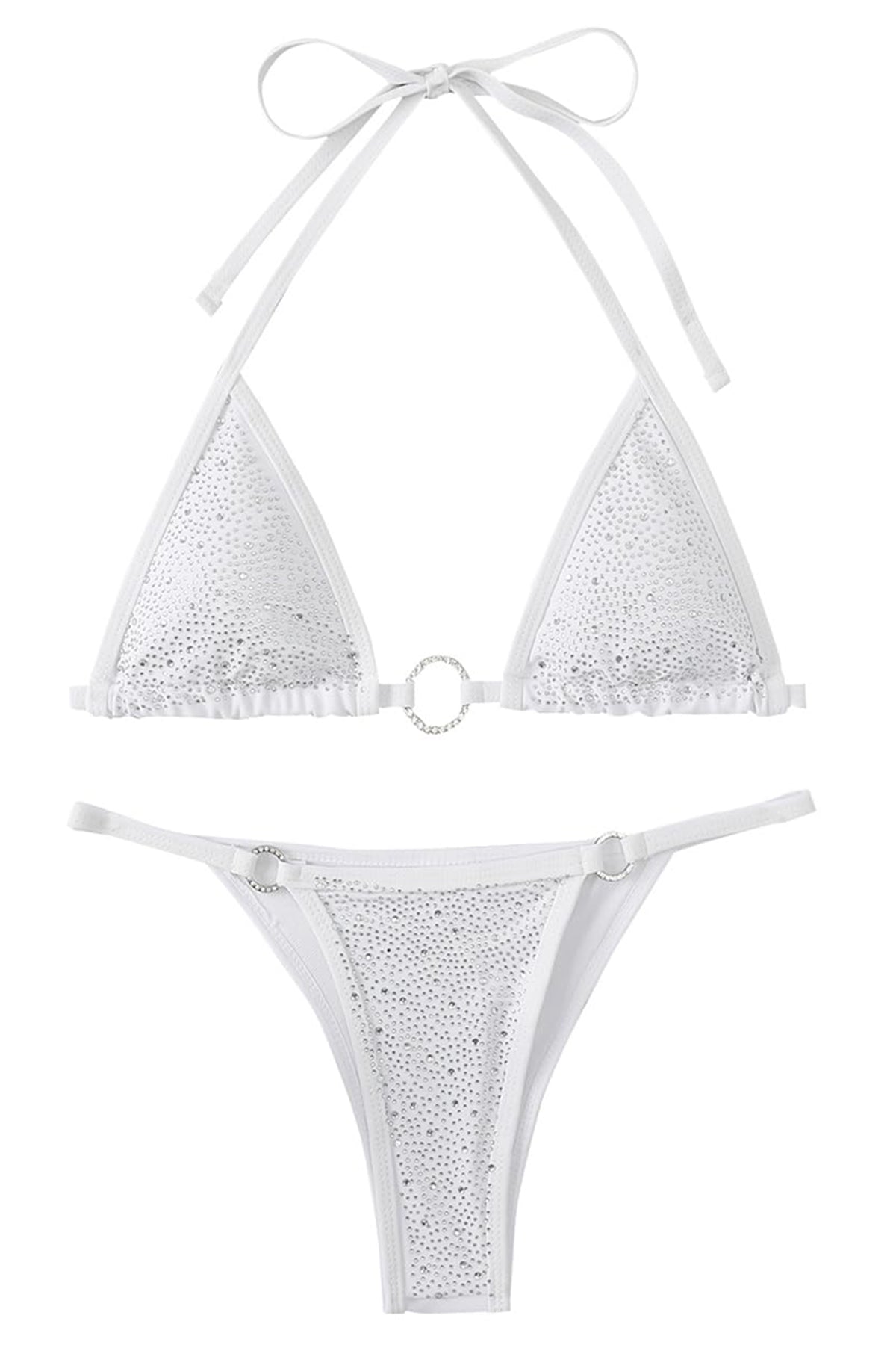Rhinestone Accent Halter Triangle Bikini Set