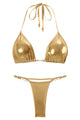 Metallic Halter Triangle Bikini Set with Pearl Accents