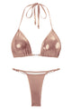 Metallic Halter Triangle Bikini Set with Pearl Accents