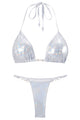 Metallic Halter Triangle Bikini Set with Pearl Accents