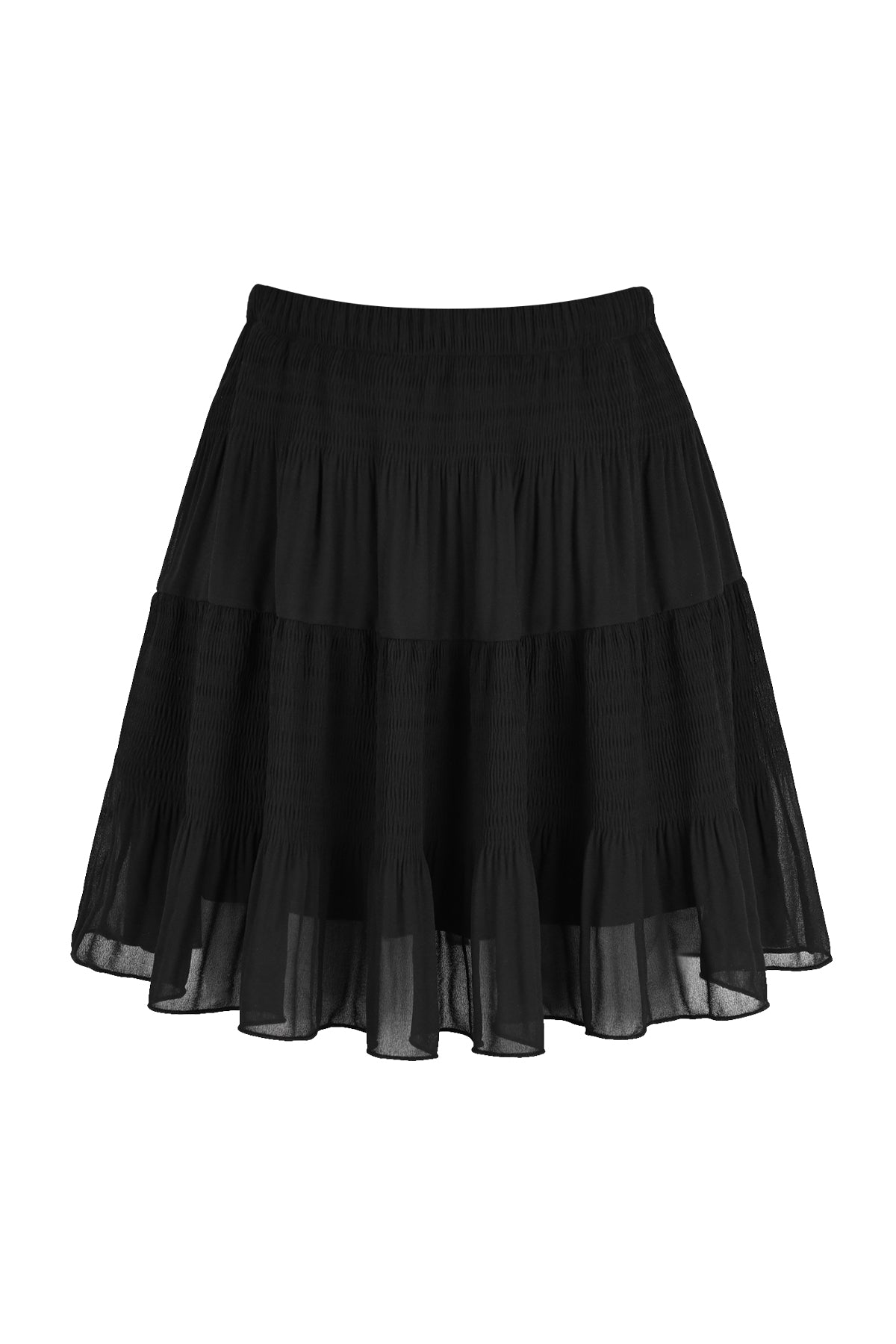 Smocked Tiered Crinkle Chiffon Mini Skirt