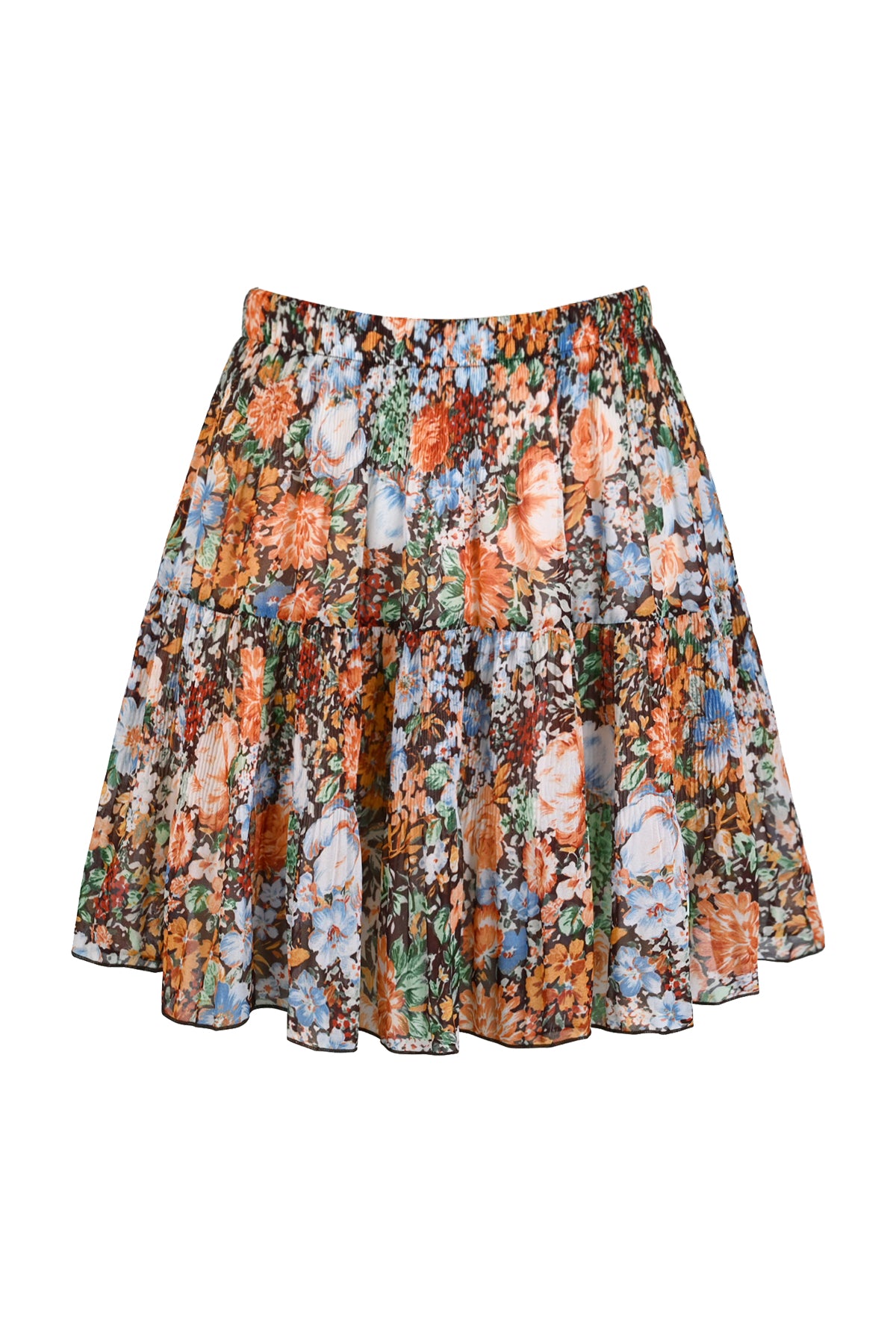 Smocked Tiered Crinkle Chiffon Mini Skirt