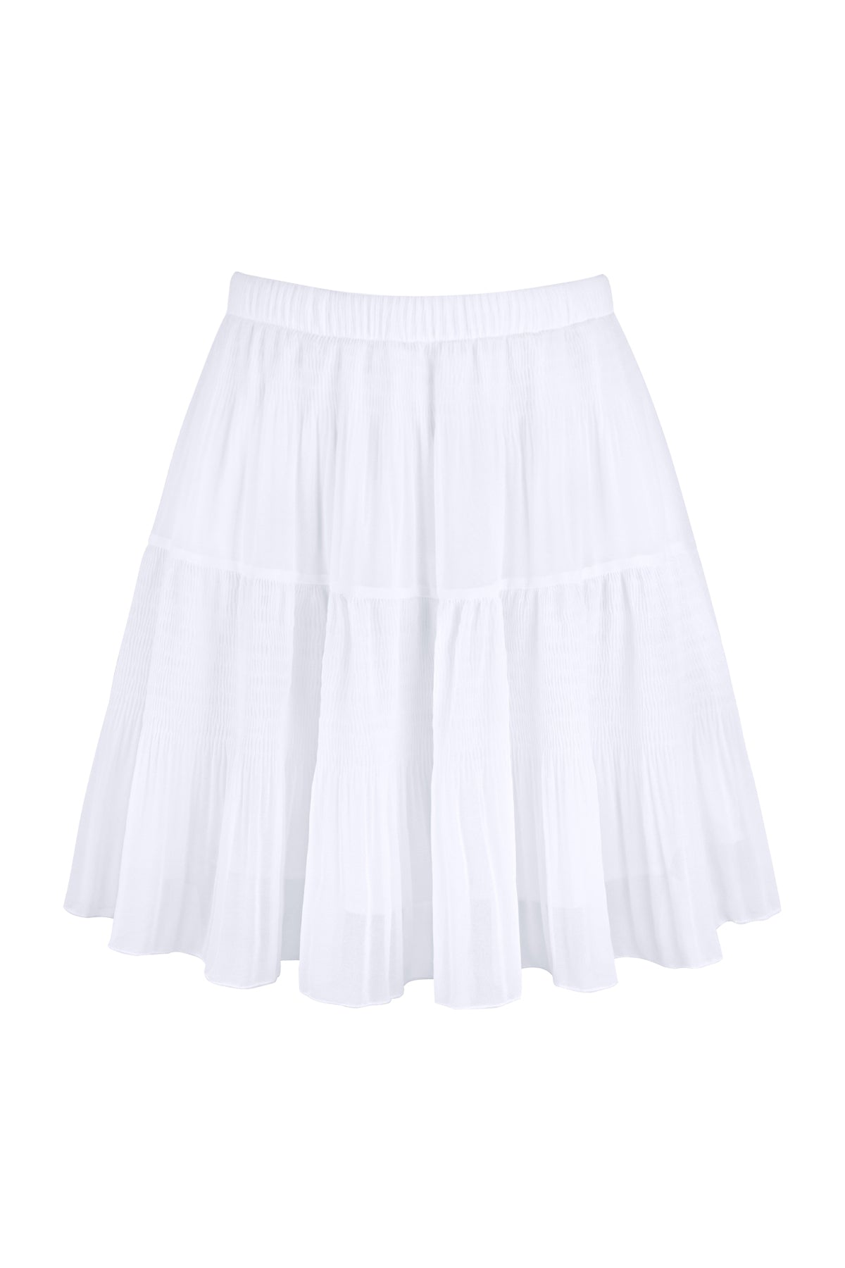 Smocked Tiered Crinkle Chiffon Mini Skirt