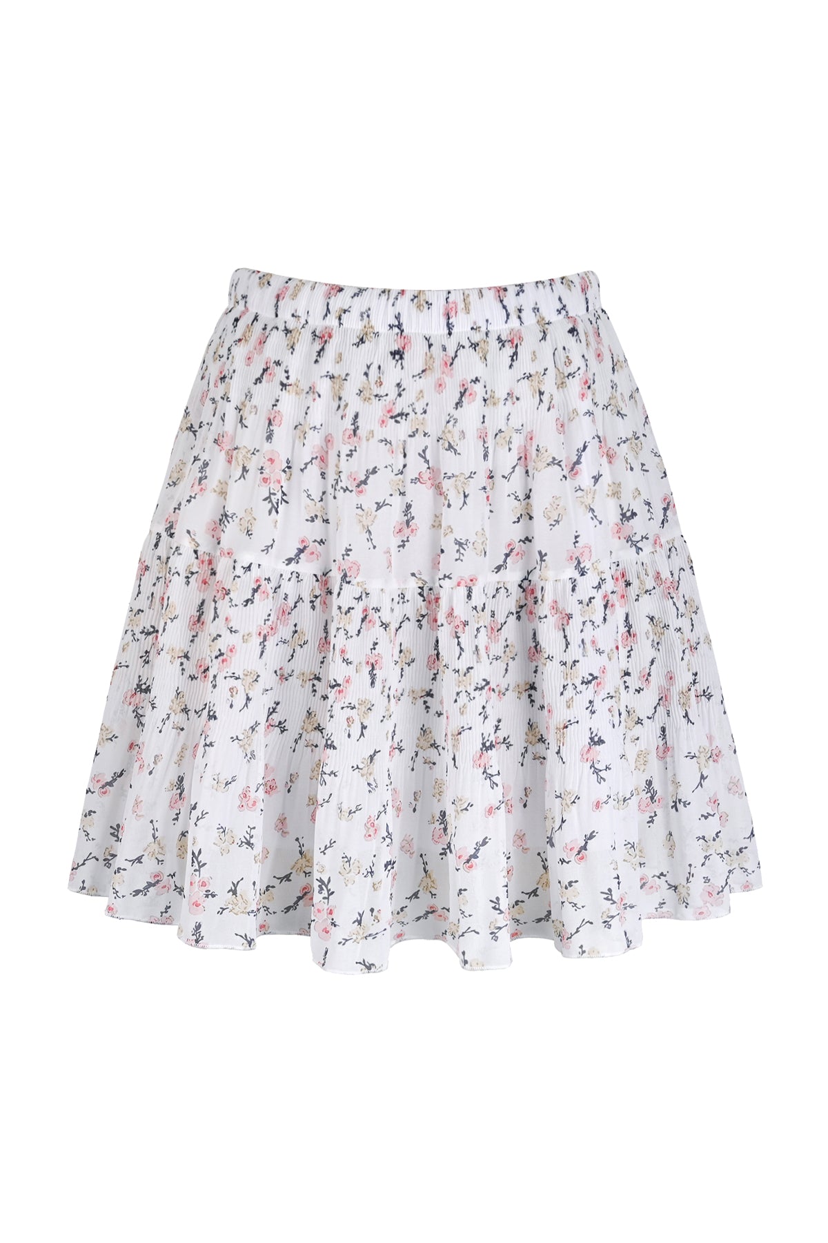 Smocked Tiered Crinkle Chiffon Mini Skirt