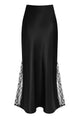 High Waist Satin Lace Insert Midi Skirt