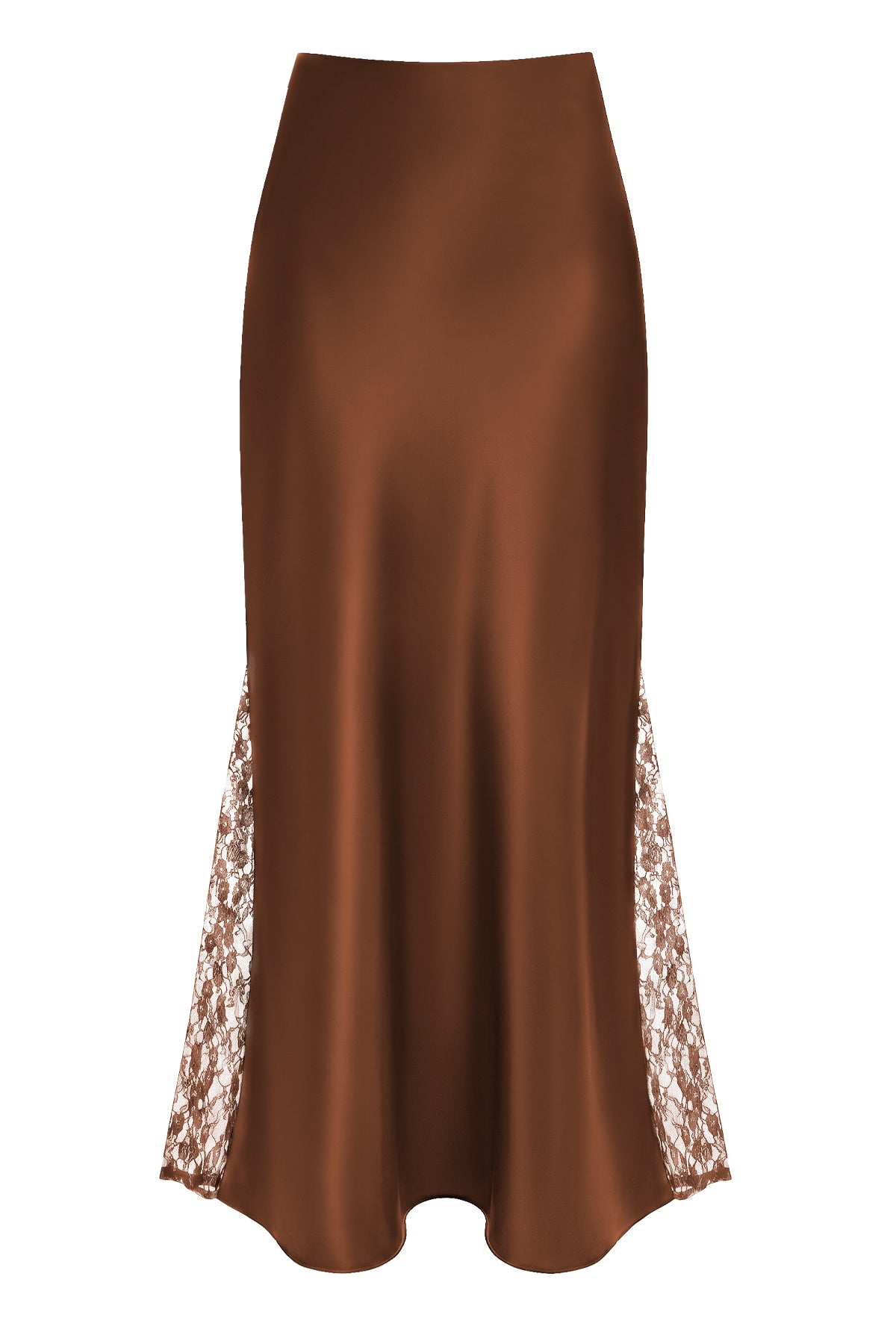 High Waist Satin Lace Insert Midi Skirt