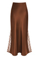 High Waist Satin Lace Insert Midi Skirt