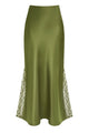 High Waist Satin Lace Insert Midi Skirt