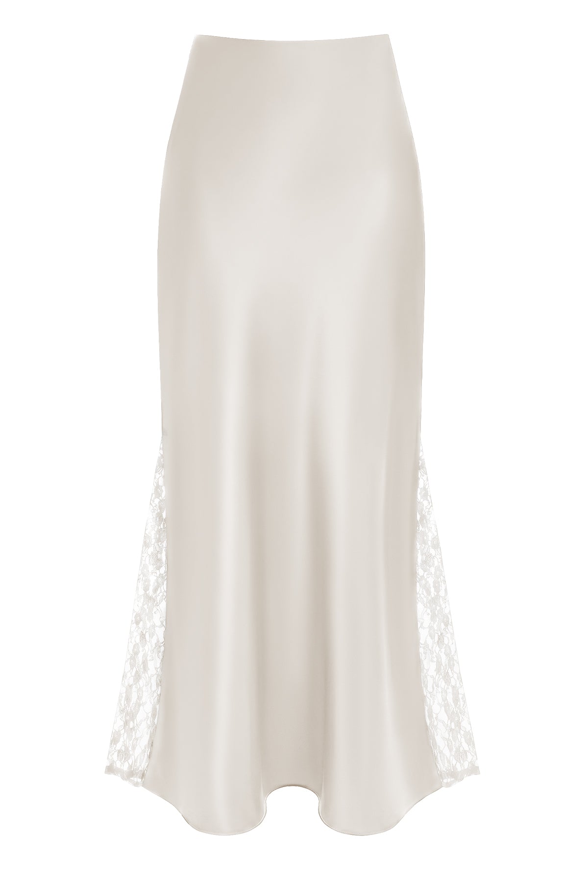High Waist Satin Lace Insert Midi Skirt