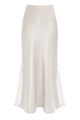 High Waist Satin Lace Insert Midi Skirt