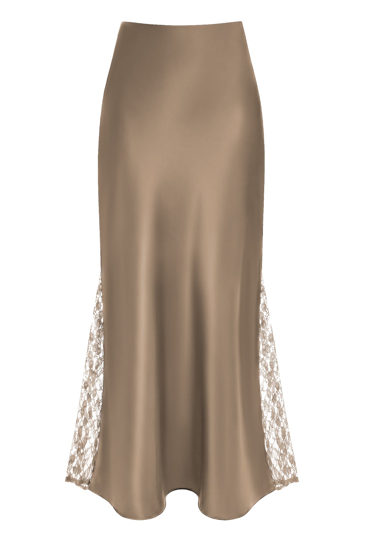 High Waist Satin Lace Insert Midi Skirt