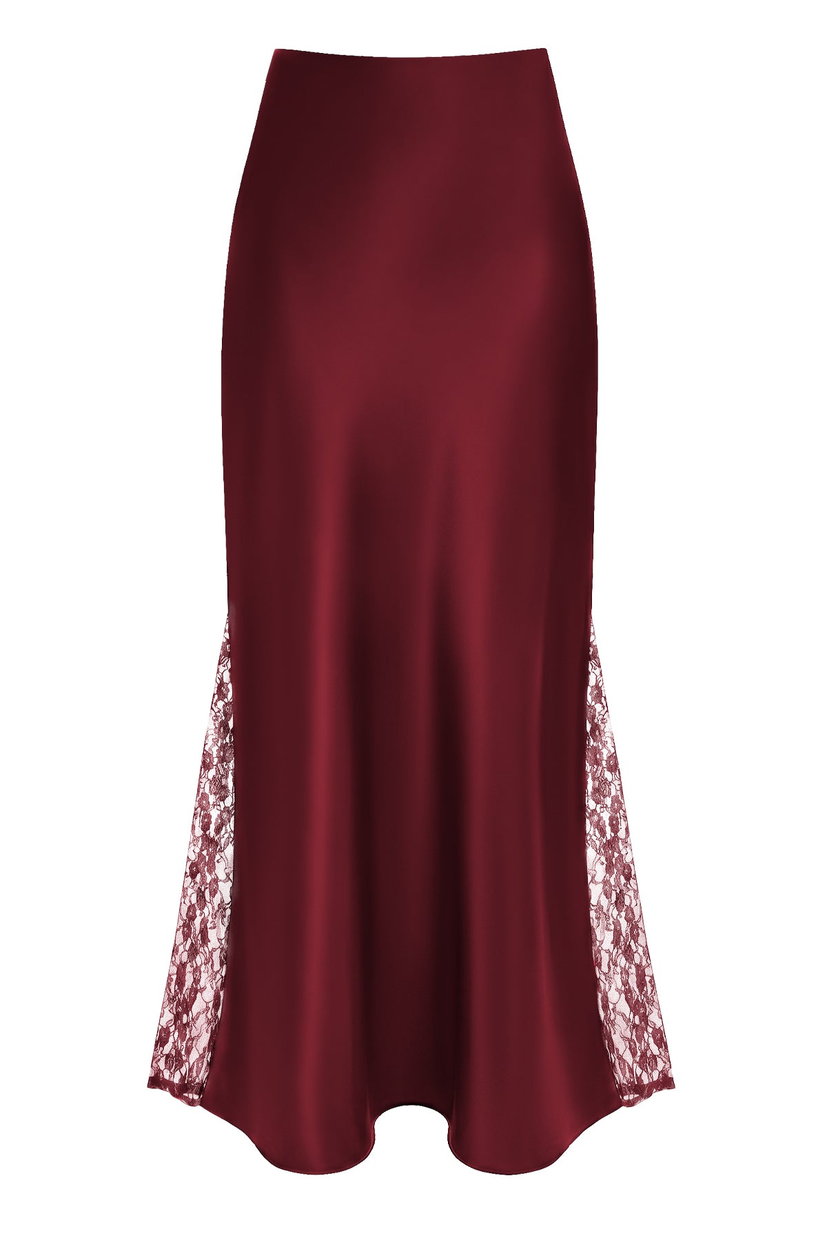 High Waist Satin Lace Insert Midi Skirt
