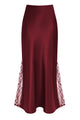 High Waist Satin Lace Insert Midi Skirt