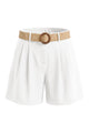 High Waist Belted Linen Shorts