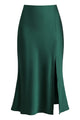 Satin Side Split Midi Skirt
