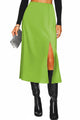 Satin Side Split Midi Skirt