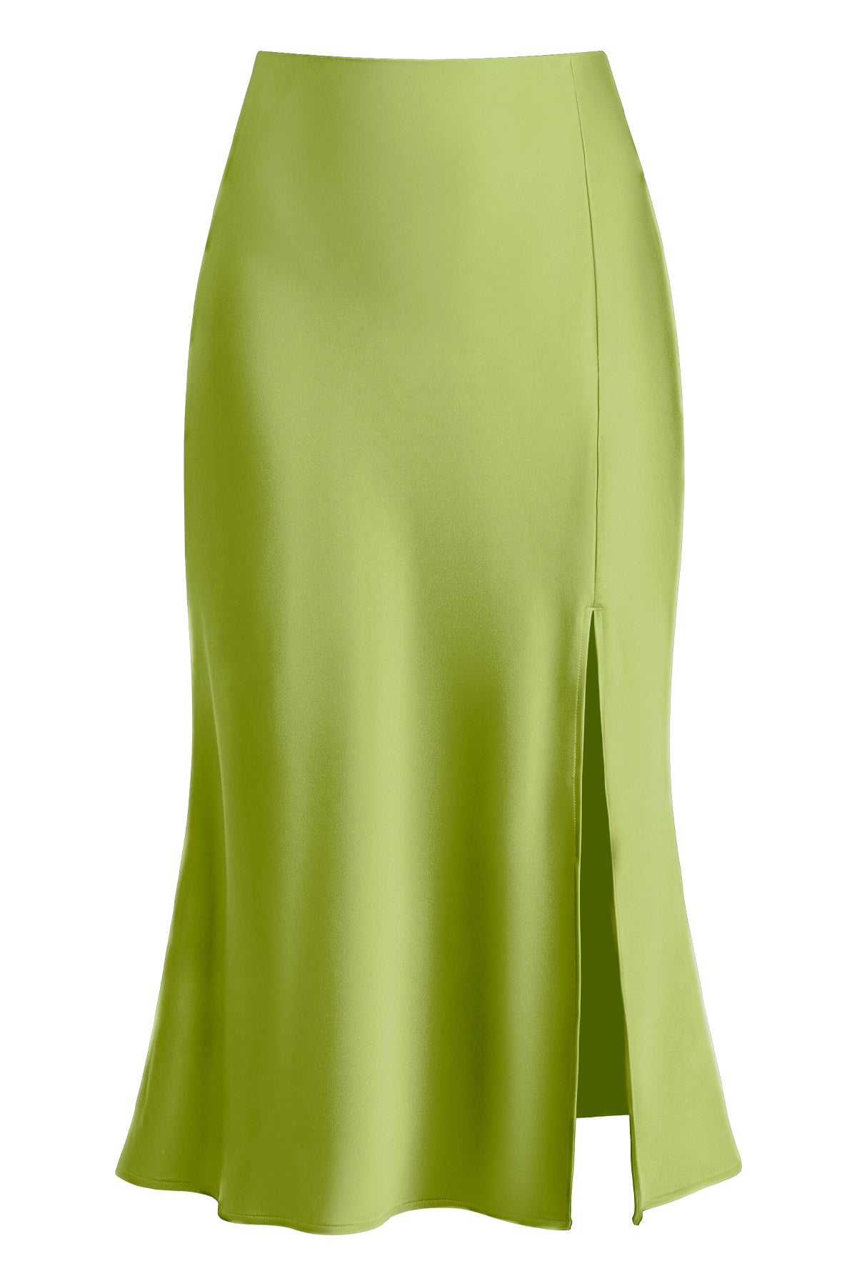 Satin Side Split Midi Skirt