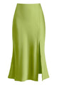 Satin Side Split Midi Skirt