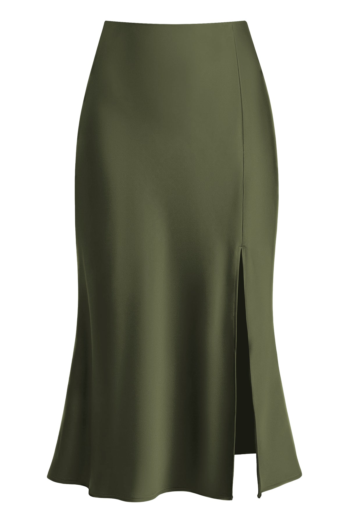 Satin Side Split Midi Skirt