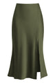 Satin Side Split Midi Skirt