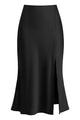 Satin Side Split Midi Skirt