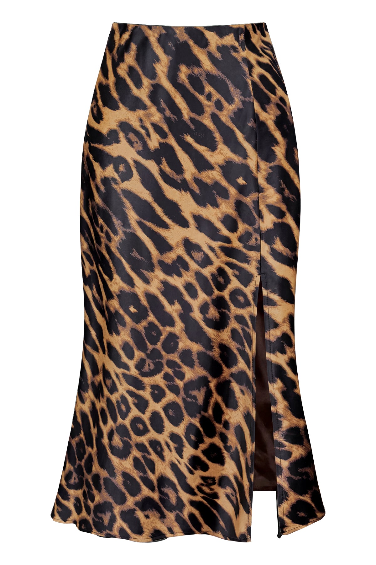 Satin Side Split Midi Skirt