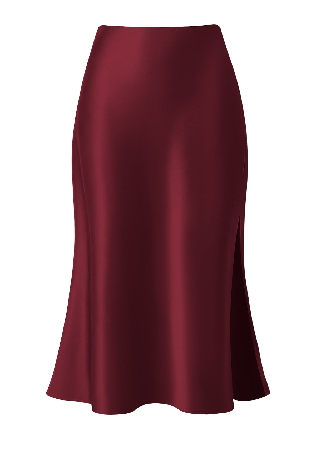 Satin Side Split Midi Skirt