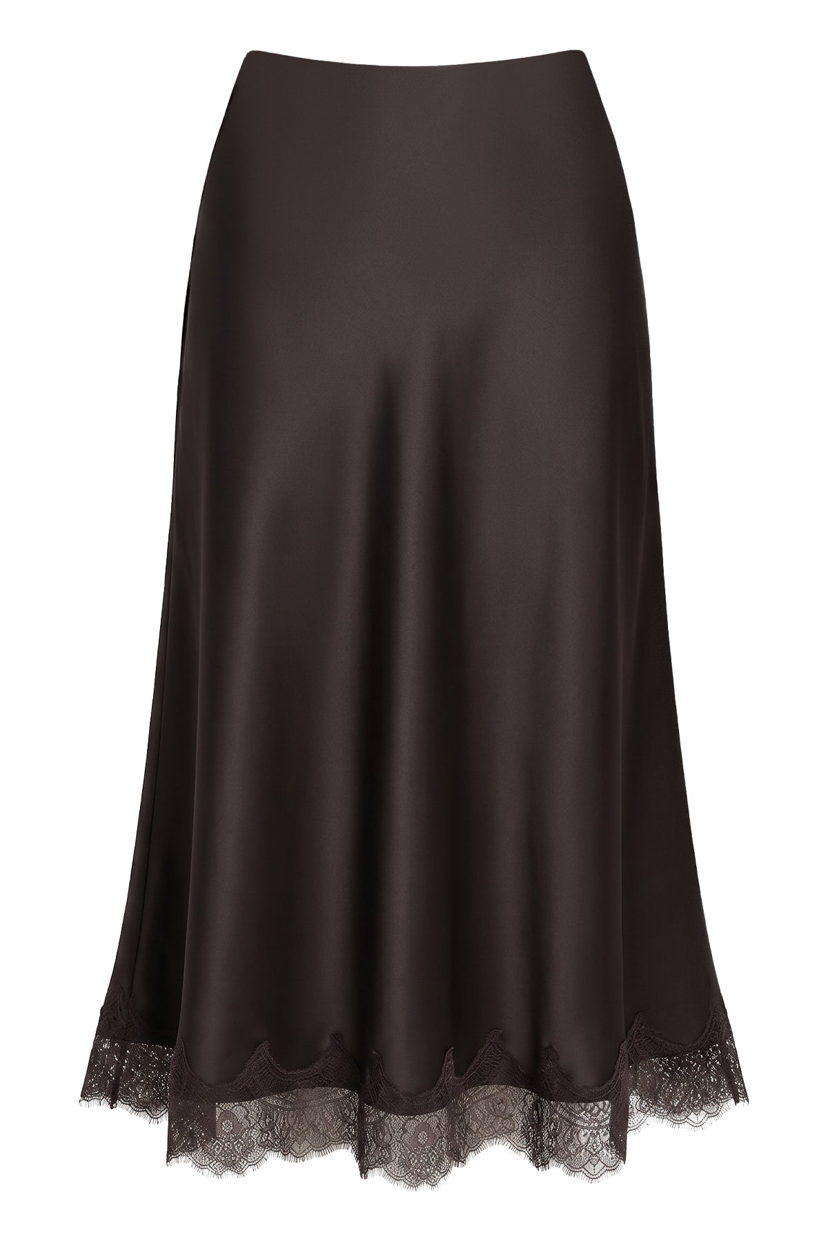 Lace Trim Satin Midi Skirt