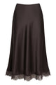 Lace Trim Satin Midi Skirt