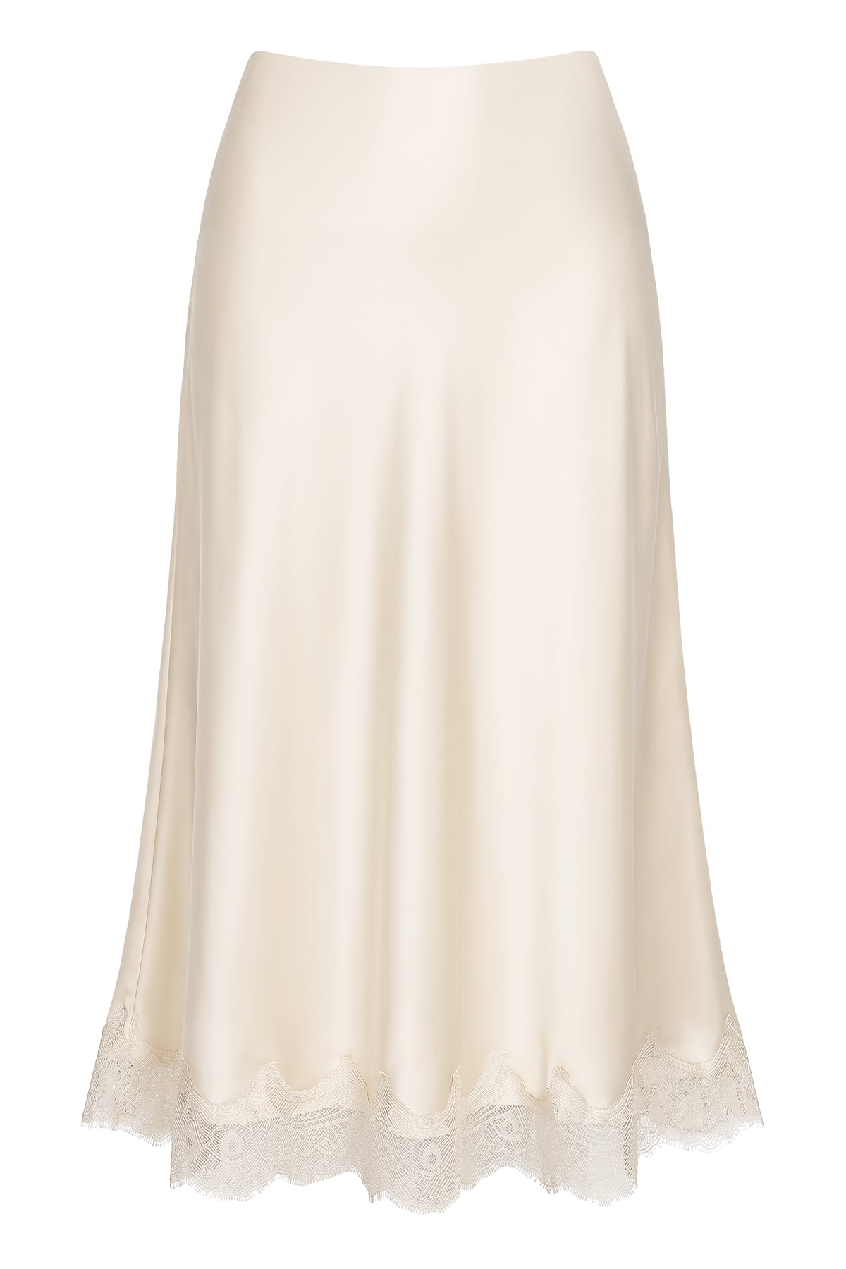 Lace Trim Satin Midi Skirt