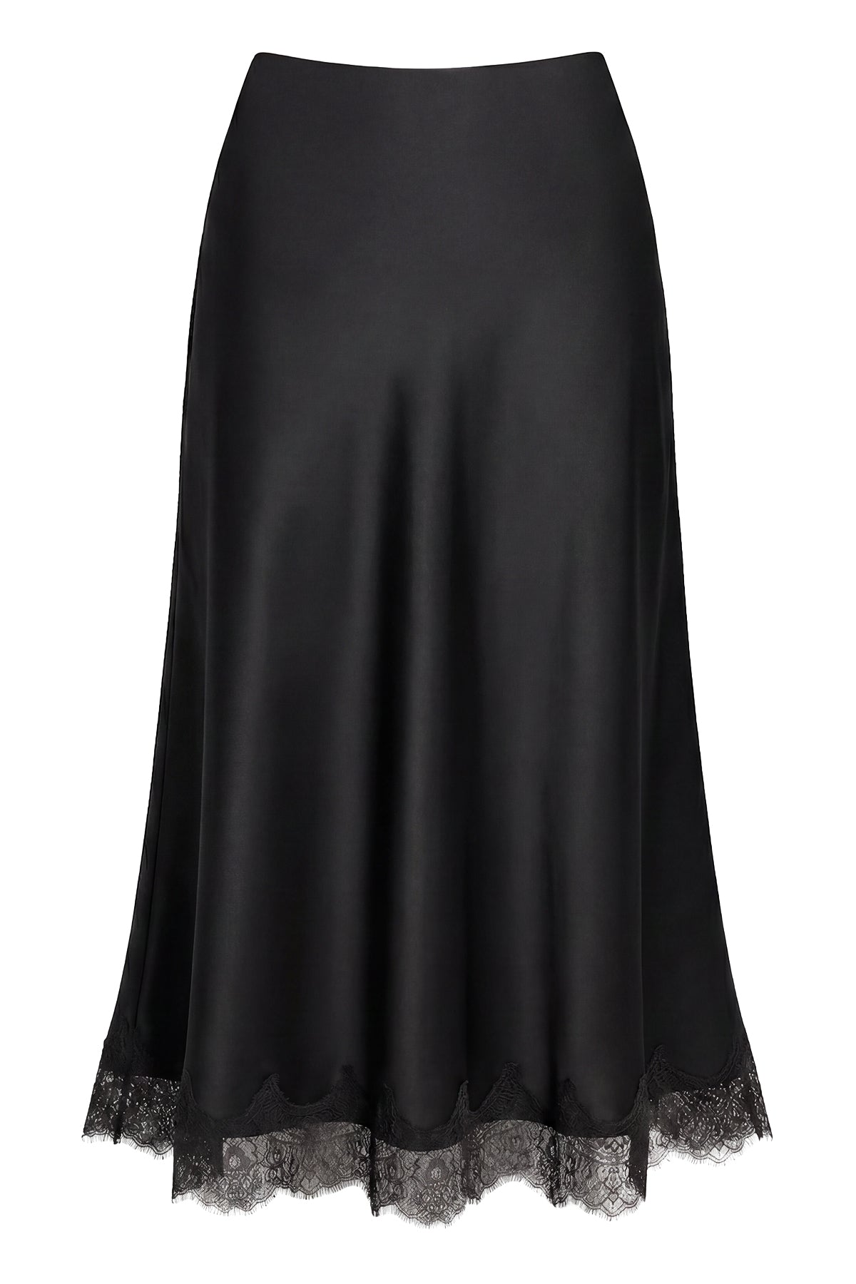 Lace Trim Satin Midi Skirt