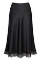 Lace Trim Satin Midi Skirt