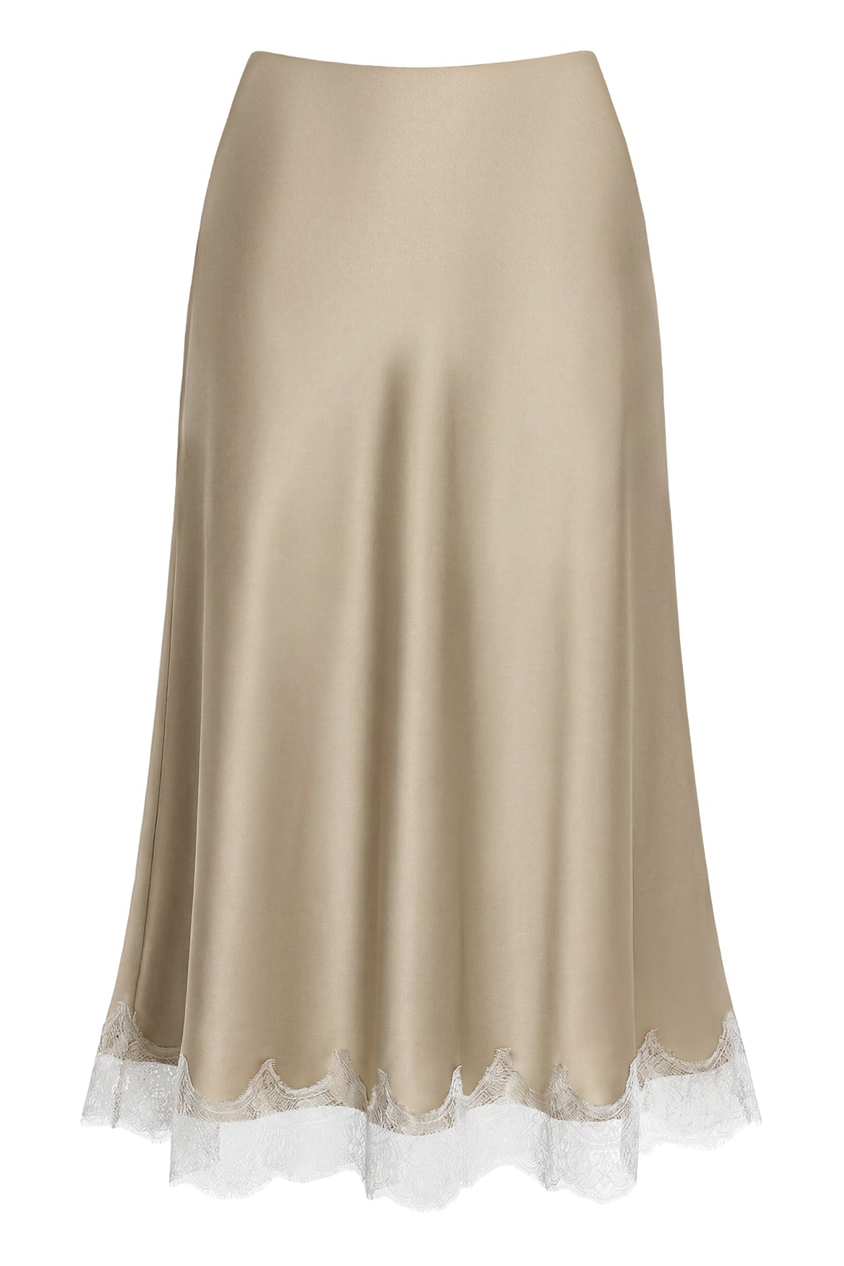 Lace Trim Satin Midi Skirt