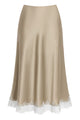 Lace Trim Satin Midi Skirt