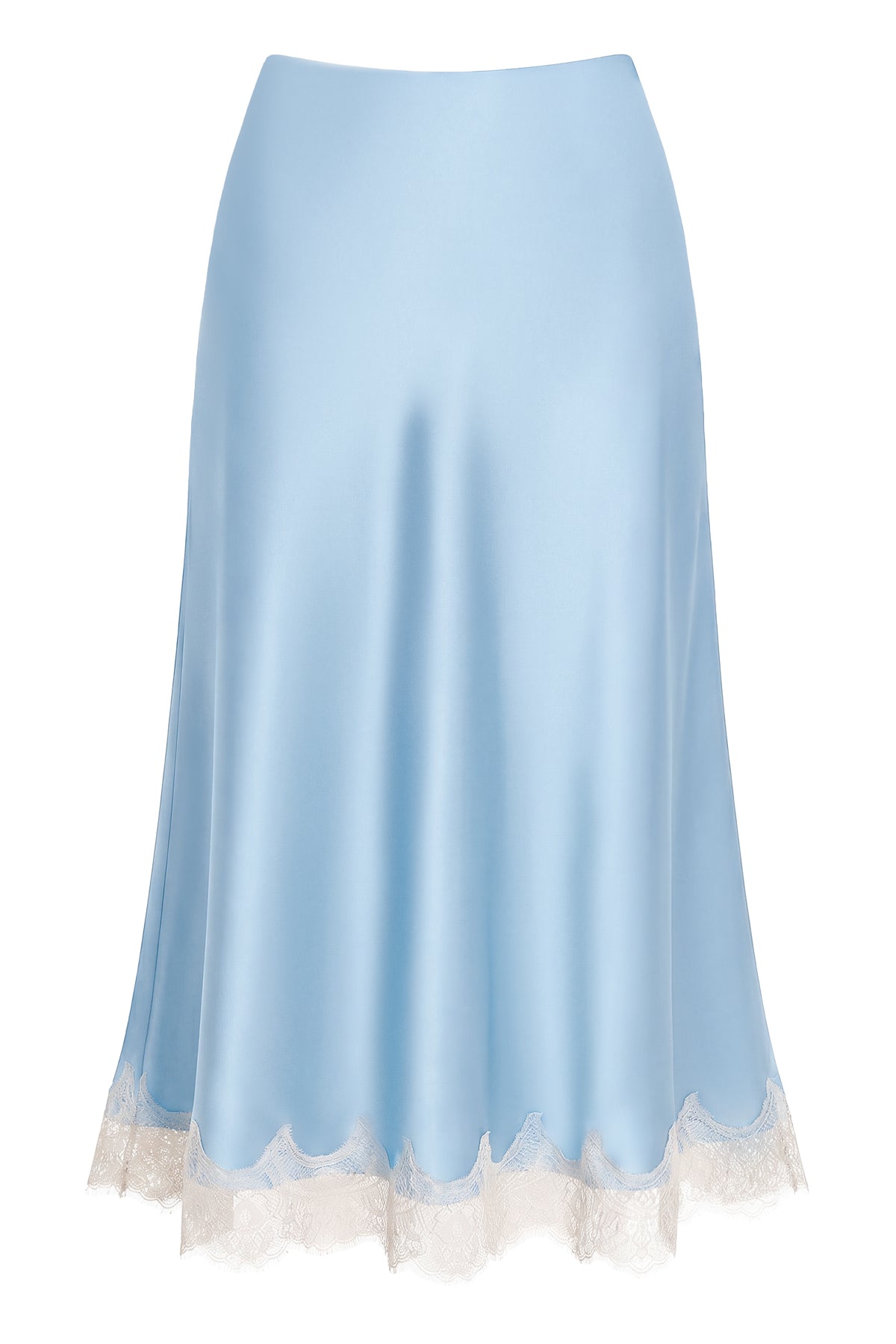Lace Trim Satin Midi Skirt