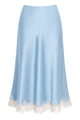 Lace Trim Satin Midi Skirt